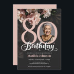Pink Floral Dark Grey Photo 80th Birthday  Invitation<br><div class="desc">Pink Floral Dark Grey Photo 80th Birthday Invitation. A beautiful and elegant floral design birthday invitation, that features lovely and lush soft pink flowers. This design lets you add a photo of the birthday person and all details is fully customisable. Need help with this template? Contact the designer/creator by clicking...</div>