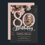 Pink Floral Dark Grey Photo 80th Birthday  Invitation<br><div class="desc">Pink Floral Dark Grey Photo 80th Birthday Invitation. A beautiful and elegant floral design birthday invitation, that features lovely and lush soft pink flowers. This design lets you add a photo of the birthday person and all details is fully customisable. Need help with this template? Contact the designer/creator by clicking...</div>
