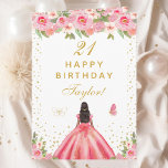 Pink Floral Dark Skin Girl Happy Birthday Card<br><div class="desc">This elegant and glamourous birthday card can be personalised with a name or title such as daughter, granddaughter, niece, friend etc. The design features a beautiful princess with dark hair and dark skin in a pink ball gown. The text combines handwritten script and modern sans serif fonts for a classy...</div>