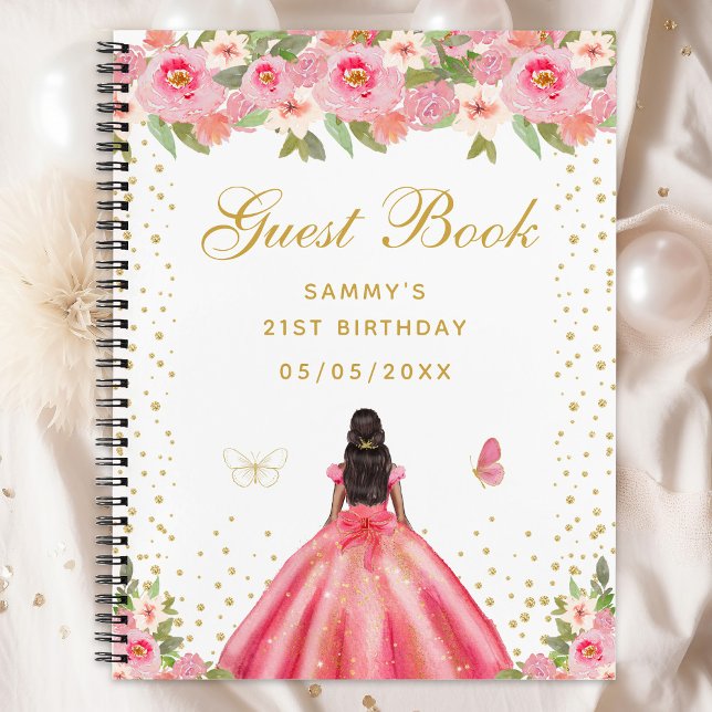 Pink Floral Dark Skin Princess Guest Book (Creator Uploaded)