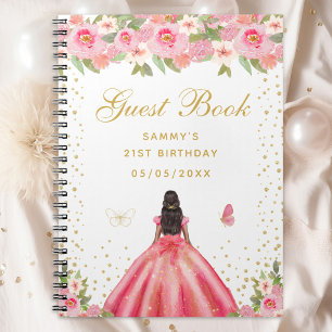 Pink Floral Dark Skin Princess Guest Book
