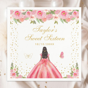Pink Floral Dark Skin Princess Sweet Sixteen Napkin