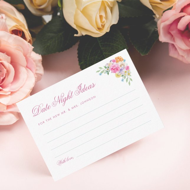 Pink Floral Date Night Ideas Bridal Shower Enclosure Card (Creator Uploaded)