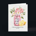 Pink Floral Daughter In Law 40th Birthday Card<br><div class="desc">Celebrate your daughter-in-law's 40th birthday with this watercolor floral greeting card featuring a jar with pink flowers and a lemon illustration. A chic design for a very special milestone. Add your own message inside to make it personal, or leave it blank to handwrite it. Printed or digital download options available....</div>