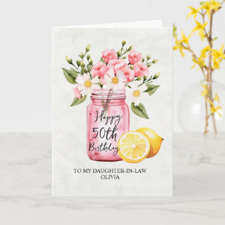 Pink Floral Daughter In Law 50th Birthday Card