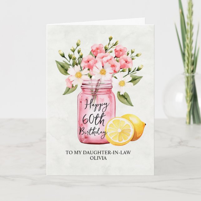 Pink Floral Daughter In Law 60th Birthday Card (Front)