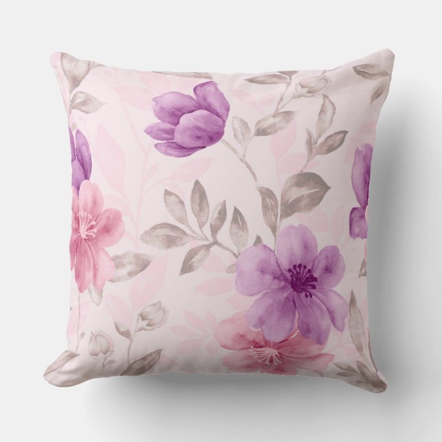 Pink Floral Decorative Pillow (Front)