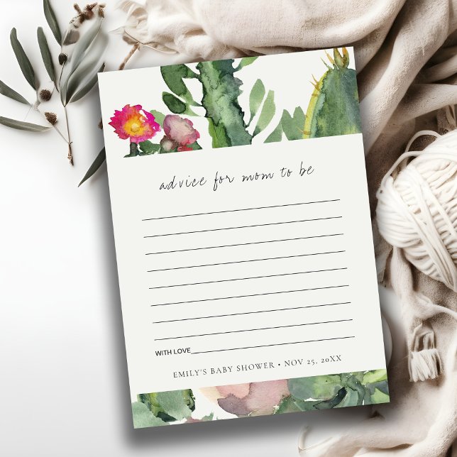 PINK FLORAL DESERT CACTI FAUNA ADVICE BABY SHOWER ENCLOSURE CARD (Creator Uploaded)