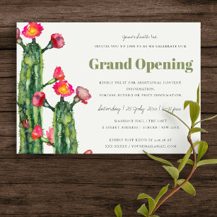 PINK FLORAL DESERT CACTI FOLIAGE GRAND OPENING INVITATION