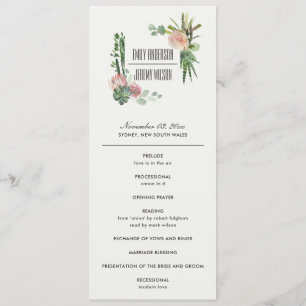 PINK FLORAL DESERT CACTI  WEDDING CEREMONY PROGRAM