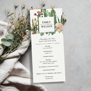 PINK FLORAL DESERT CACTI  WEDDING CEREMONY PROGRAM