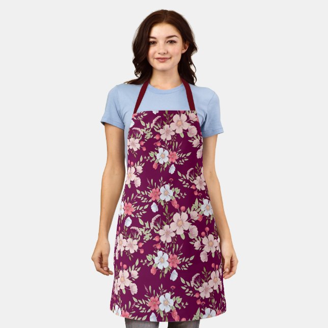 Pink Floral Design Apron (Worn)