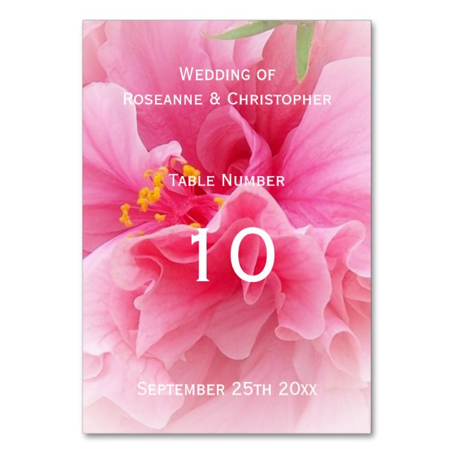 Pink Floral Design Wedding Table Number (Front)
