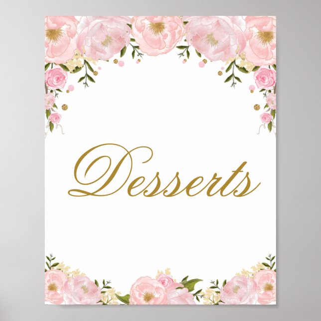 Pink Floral Dessert Wedding Favour Shower Sign (Front)