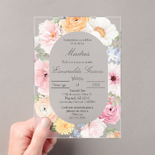 Pink floral dia de las madres acrylic invitations