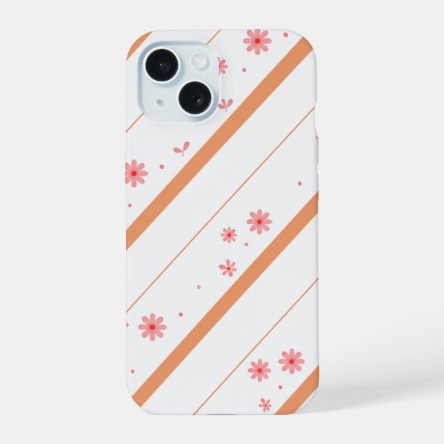 Pink floral Diagonal stripe phone case. iPhone 15 Case (Back)