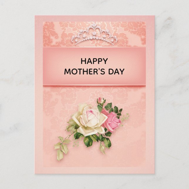 Pink floral & Diamond Tiara Princess Mother's Day Postcard (Front)
