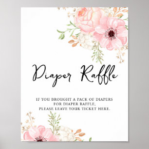Pink Floral Diaper Raffle Baby Shower Poster