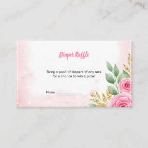 Pink Floral Diaper Raffle Ticket with Elegant Rose Enclosure Card