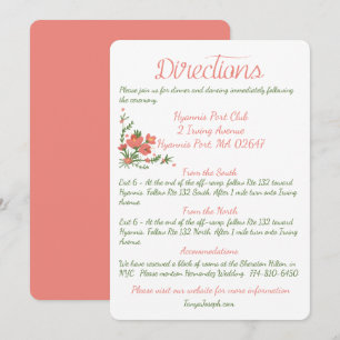 Pink Floral Directions / Details Coral Wedding Invitation