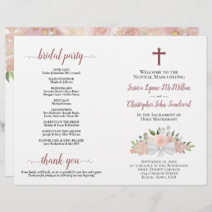 Pink Floral DIY Fold Catholic Wedding Program