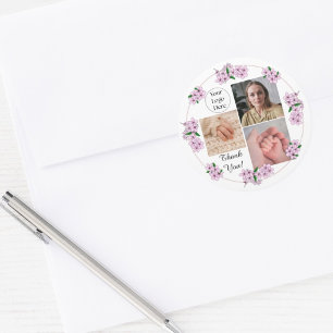 Pink Floral Doula Services your logo photo Classic Round Sticker