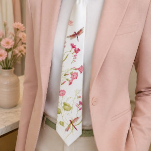 Pink Floral Dragonfly Neck Tie