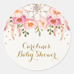 Pink Floral Dreamcatcher Shower Thank You Favors Classic Round Sticker