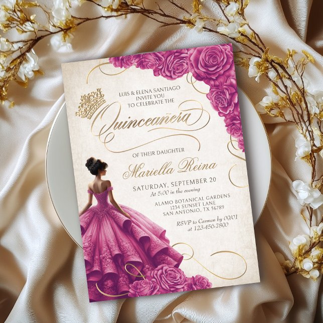 Pink Floral Dress Quinceañera Invitation (Creator Uploaded)