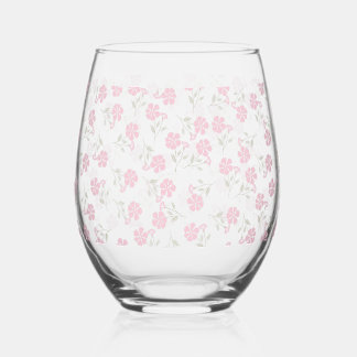 Pink Floral Drinkware Set Stemless Wine Glass