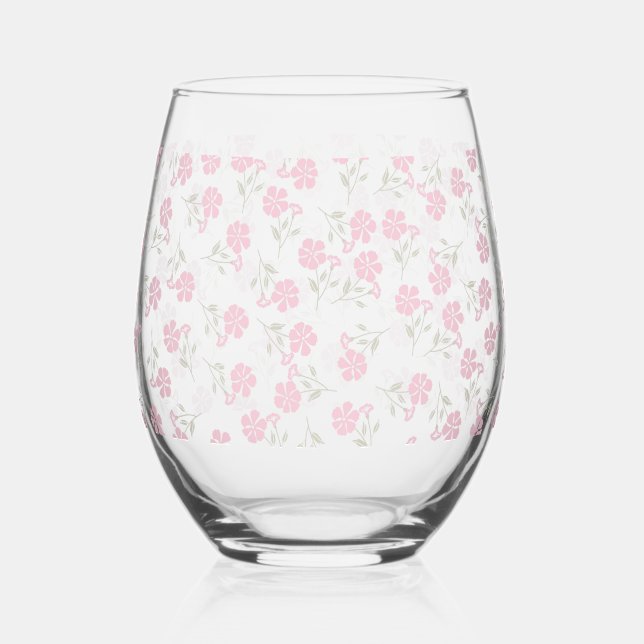 Pink Floral Drinkware Set Stemless Wine Glass (Front)