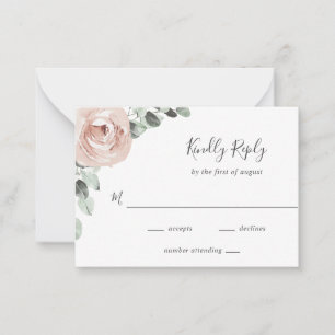 Pink Floral Dusty Rose Wedding Mini RSVP Card