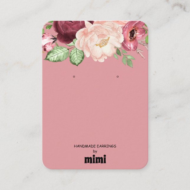 Pink Floral Earring Display  Business Card (Front)