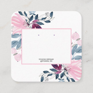Pink Floral Earring Display Holder Square Business Card