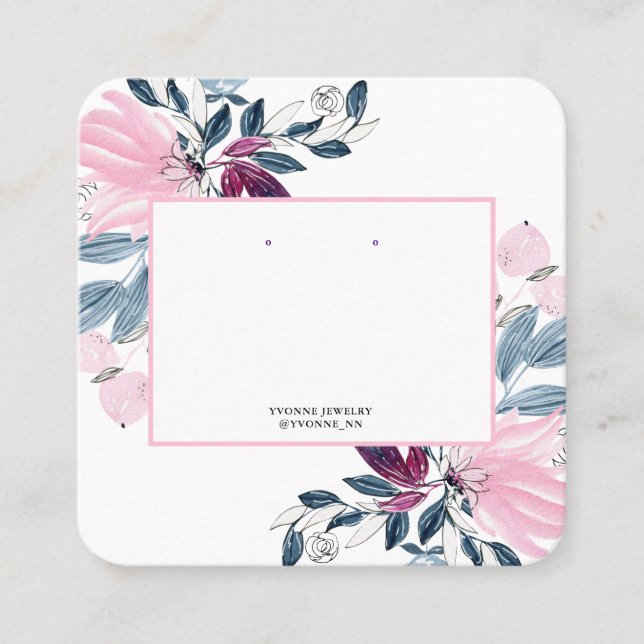 Pink Floral Earring Display Holder Square Business Card (Front)