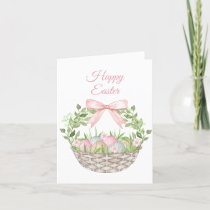 Pink Floral Easter Basket Holiday Card
