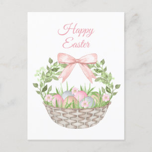 Pink Floral Easter Basket Holiday Postcard