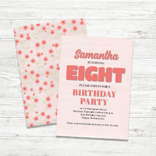 Pink Floral Eighth Birthday Girl Party Template