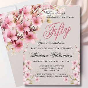 Pink Floral Elegance 50th & Fab Birthday Party Hol Holiday Card