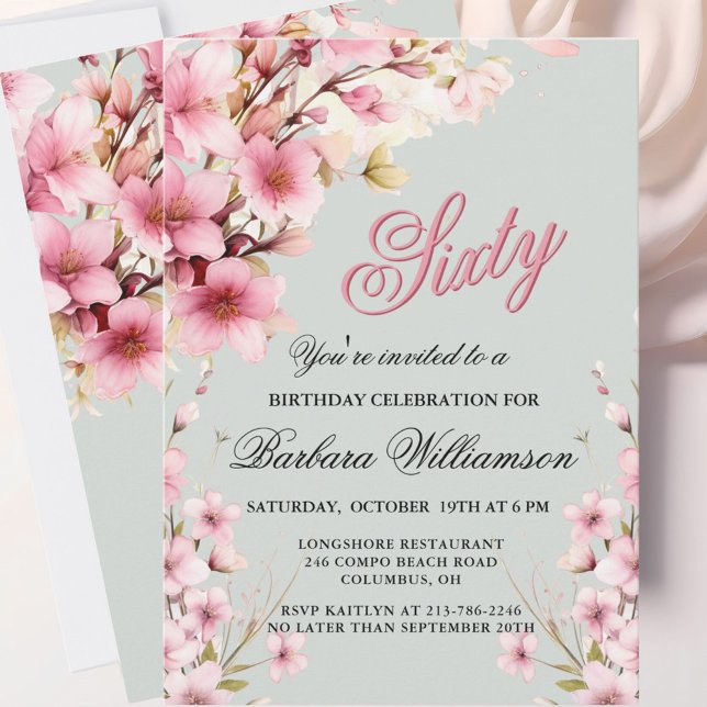 Pink Floral Elegance 60th Birthday Party Invitation (Creator Uploaded)