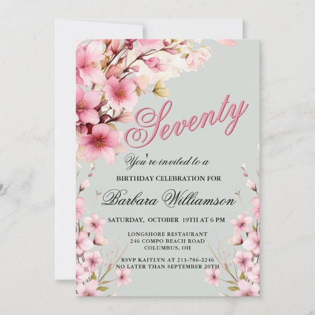 Pink Floral Elegance 70th Birthday Party Invitation (Front)