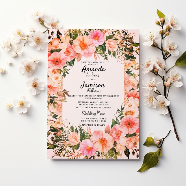 Pink Floral Elegance Garden Blossoms Wedding Invitation (Pink Floral Elegance Garden Blossoms Wedding )