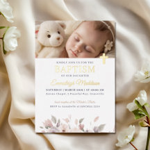 Pink Floral Elegance with Photo and Cross Baptism