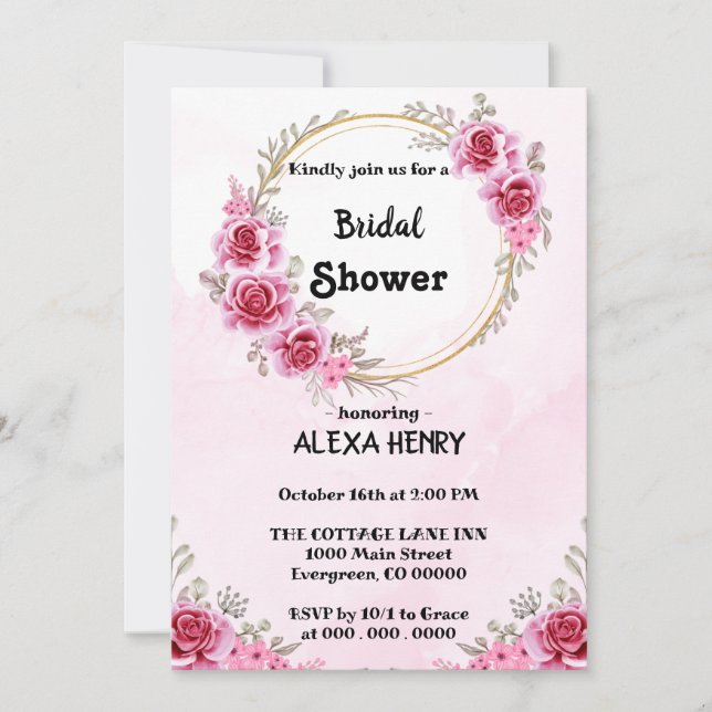 Pink floral Elegant Boho  Invitation (Front)