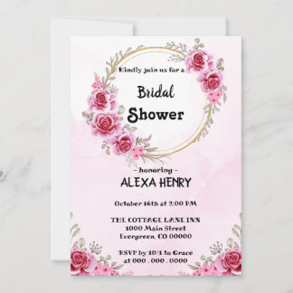 Pink floral Elegant Boho  Invitation