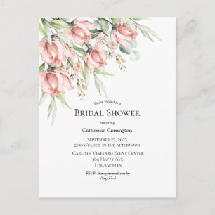 Pink Floral Elegant Bridal Shower Invitation Postcard