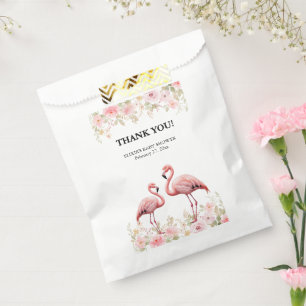 Pink Floral Elegant Flamingo Baby Shower Favour Bag