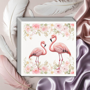 Pink Floral Elegant Flamingo Baby Shower Napkin