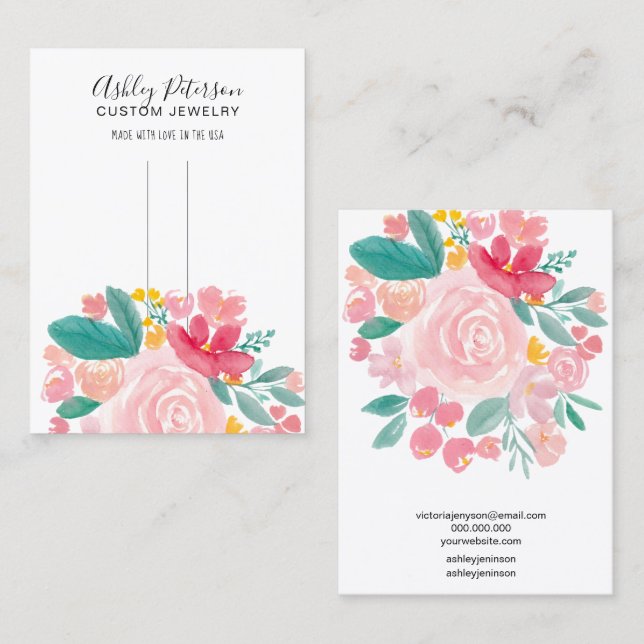 Pink floral elegant hair clip barrette display business card (Front/Back)