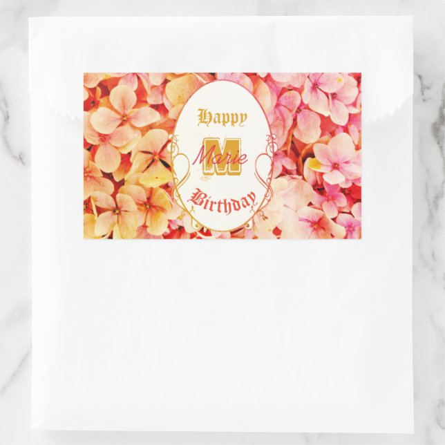 Pink Floral Elegant Modern 21st Birthday Rectangular Sticker (Bag)
